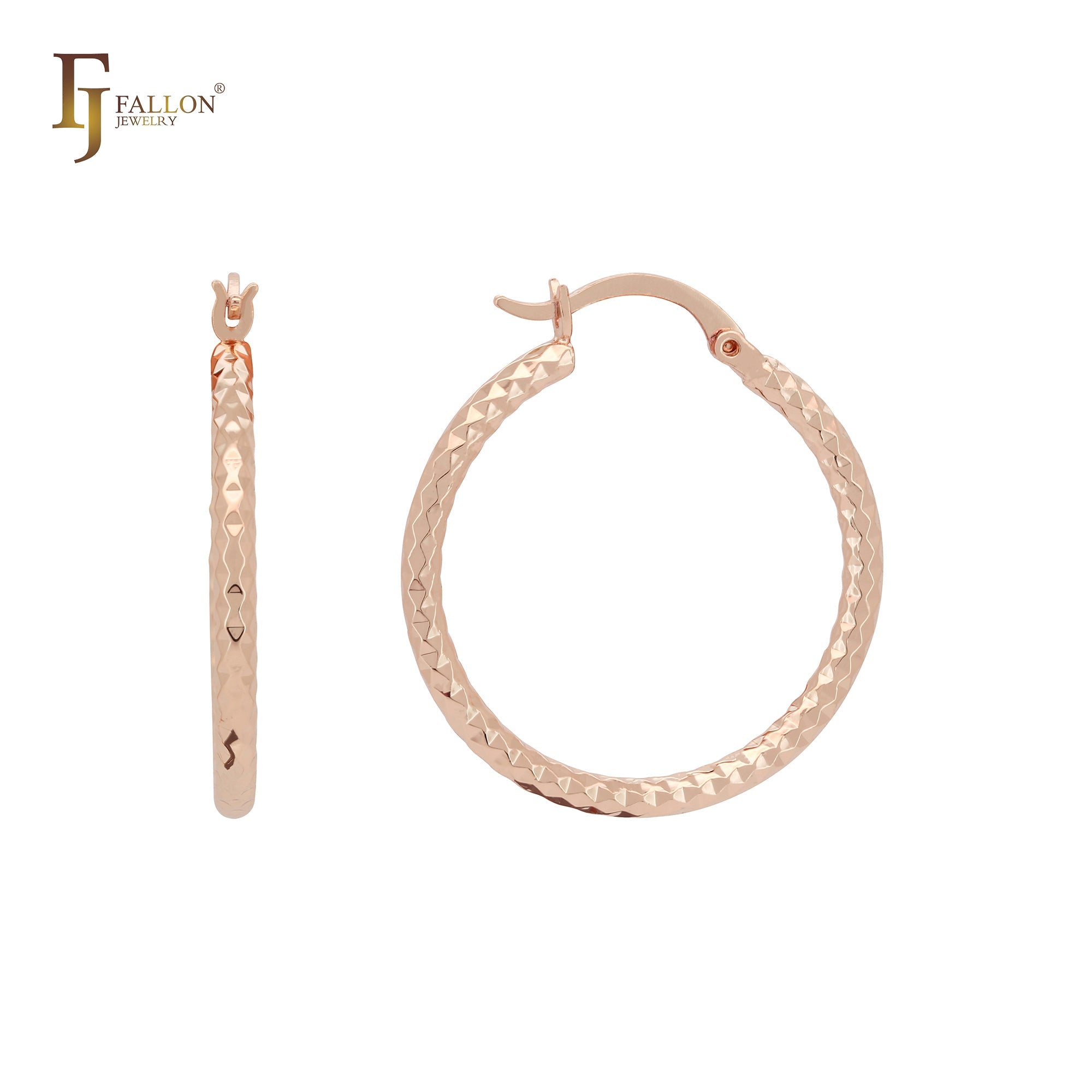 Elegantes aretes de aro minimalistas de oro rosa y oro de 14 quilates con textura de rombo compacto