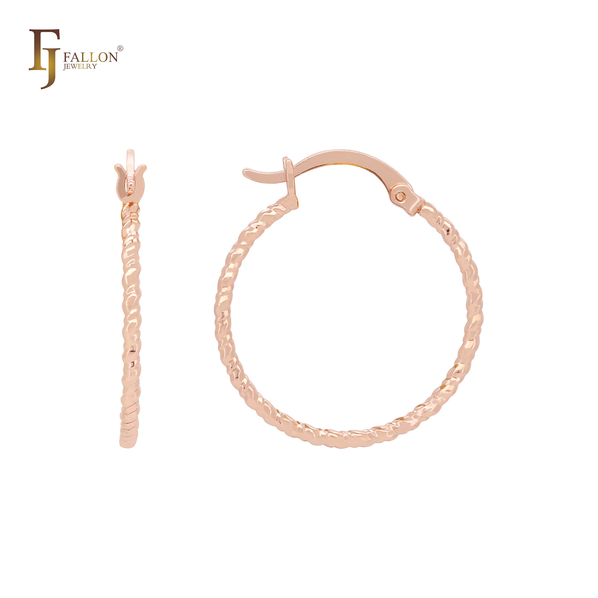Серьги-кольца Rounded Alternative с веревочным узором 14K Gold, Rose Gold