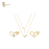Collar de oro de 14 quilates con corazón de circonita blanca solitaria y mariposa