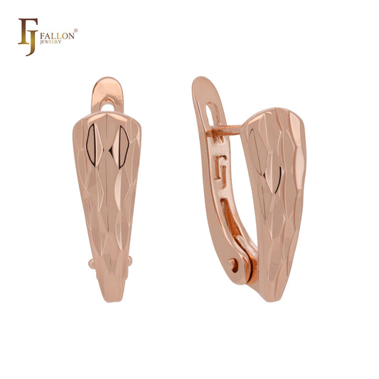 Pendientes de clip de oro rosa texturizado con forma de marquesa ovalada