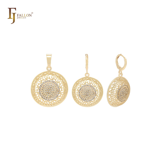 Conjunto de joyas de oro de 14 quilates con circonitas blancas y colgante