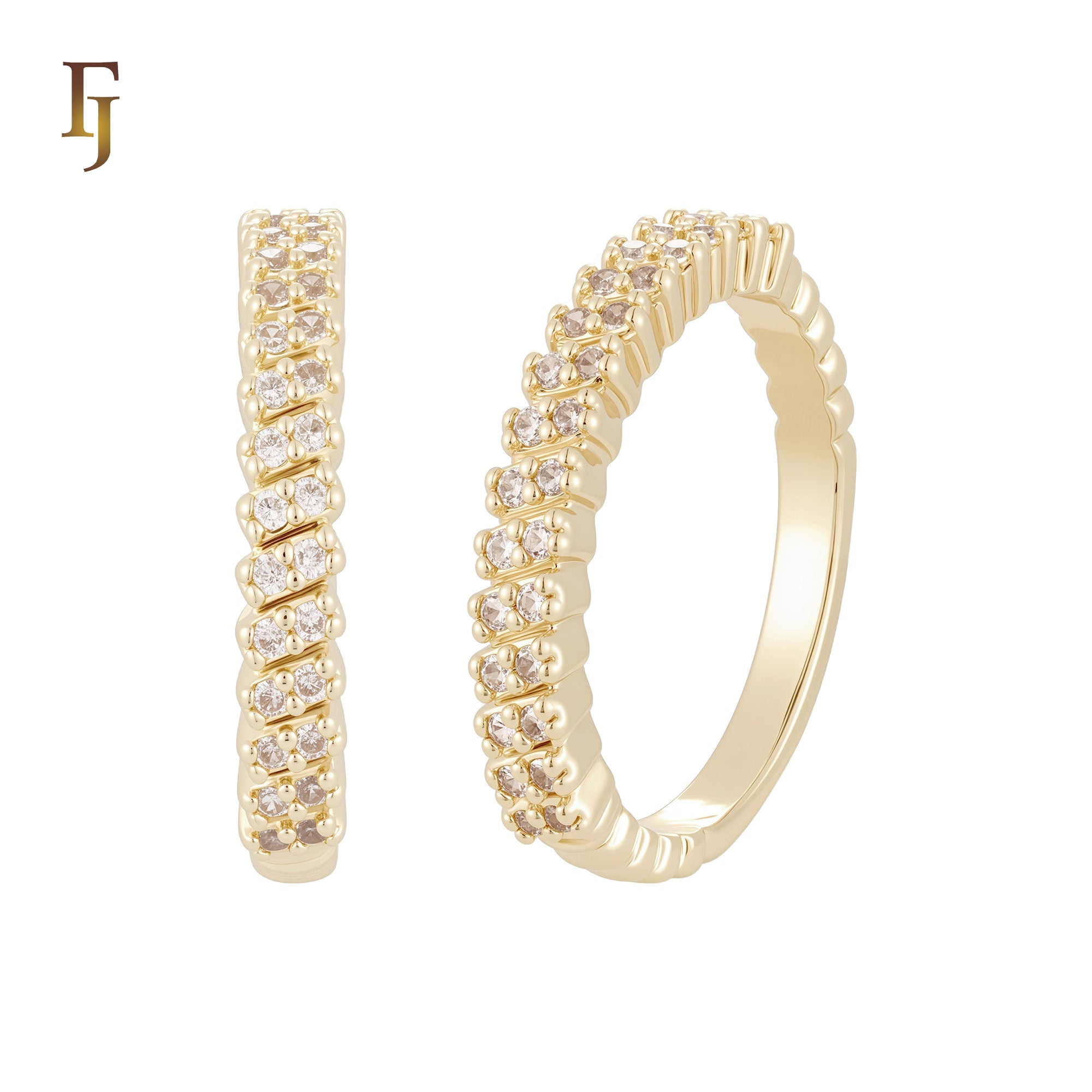 Double Band of Cluster white CZs flower 14K Gold, Rose Gold Wedding Set Rings