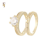 Solitaire white CZs band single paved white CZs 14K Gold, Rose Gold Wedding Set Rings