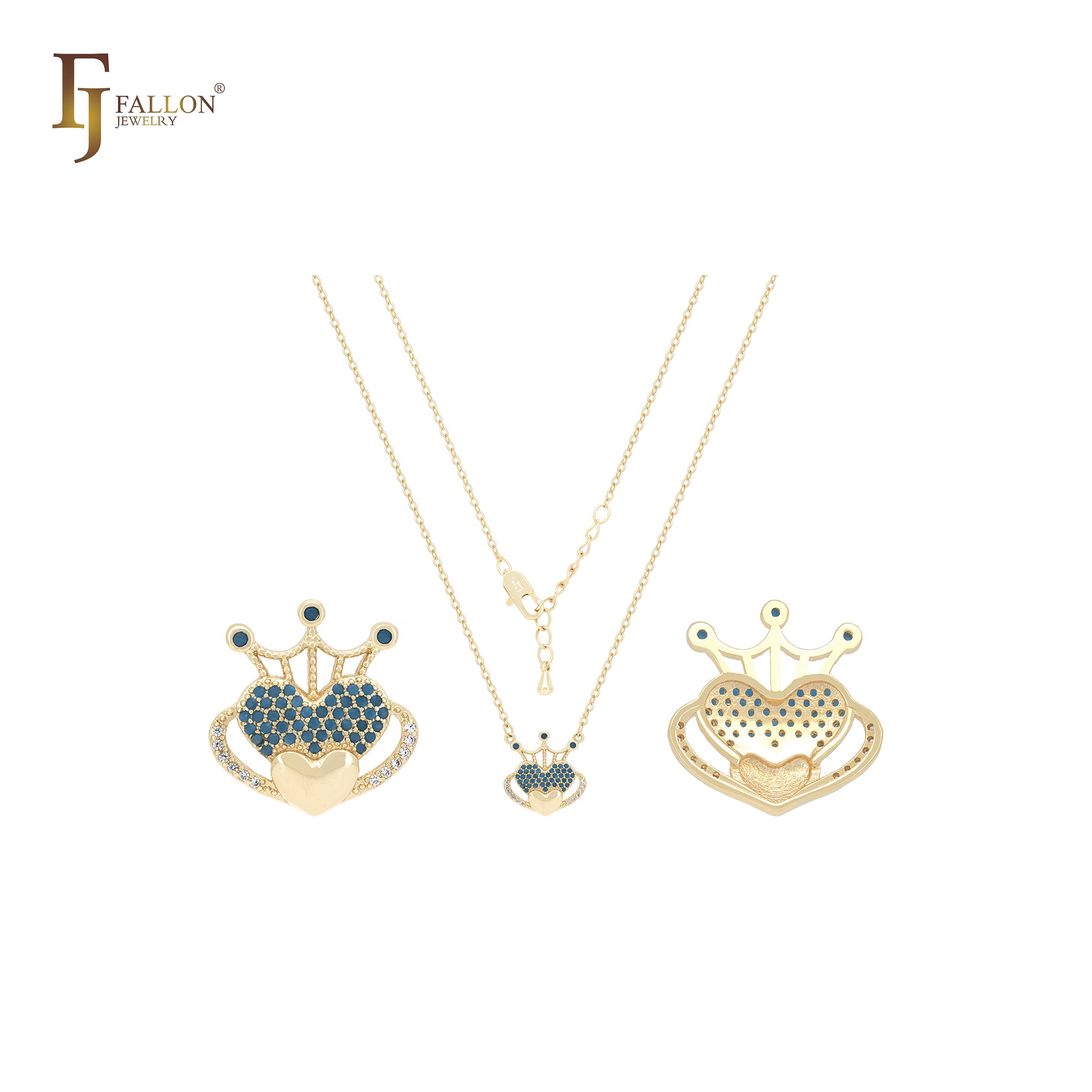 Cluster czs colorful or turquoise 14K Gold Crown Necklace
