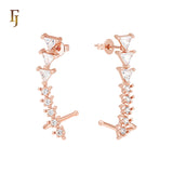 Cluster Triangular white CZs 14K Gold, Rose Gold Cuff Clip Stud Earrings