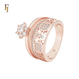 Luxurious white CZs filigree complex design Rose Gold Fashion Rings