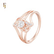Triple row of white CZs Rose Gold Fashion Rings