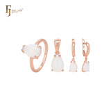 Conjunto de joyas de oro rosa con circonita cúbica blanca en solitario con colgante y anillos