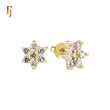 Snowflake white CZs cluster 14K Gold Stud Earrings