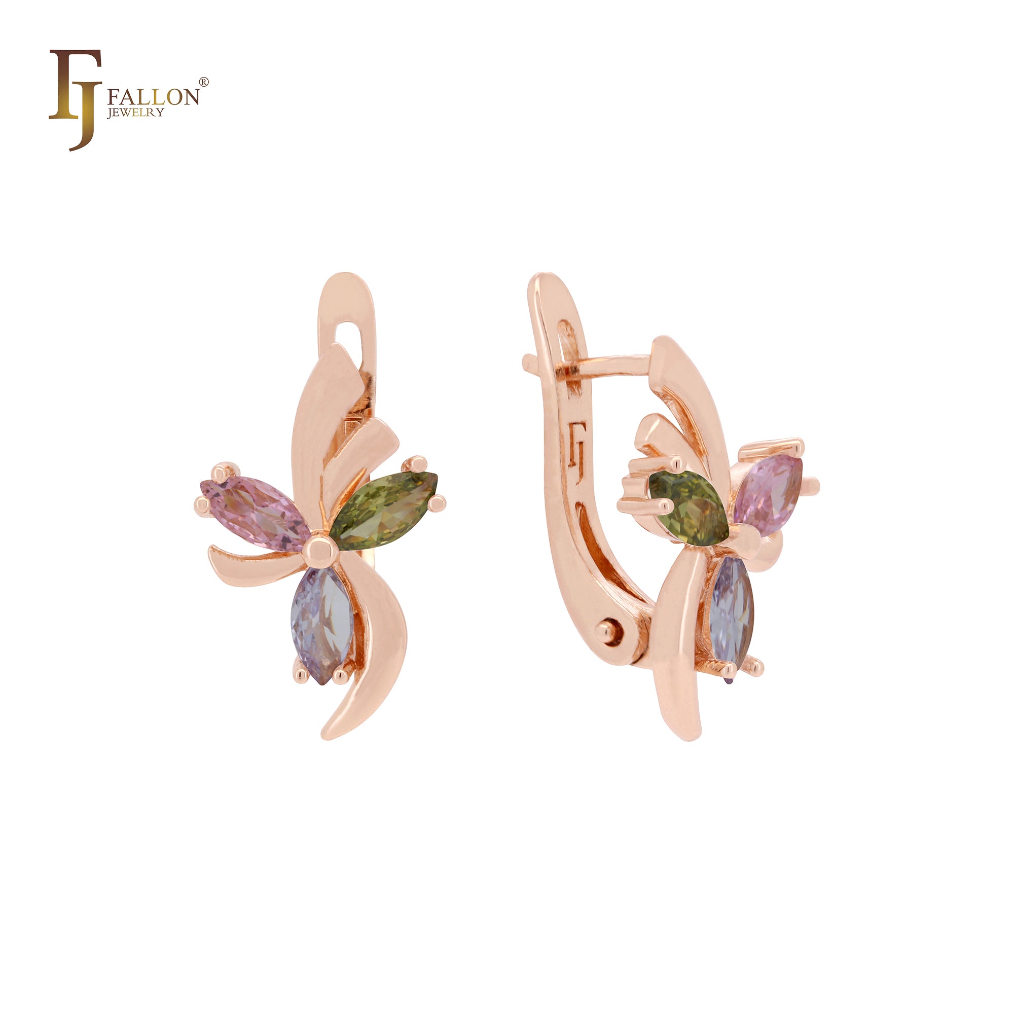 Серьги-клипсы Flower of butterfly из розового золота с белыми фианитами