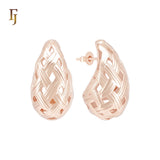 Knot weaving textured 14K Gold, Rose Gold Stud Earrings