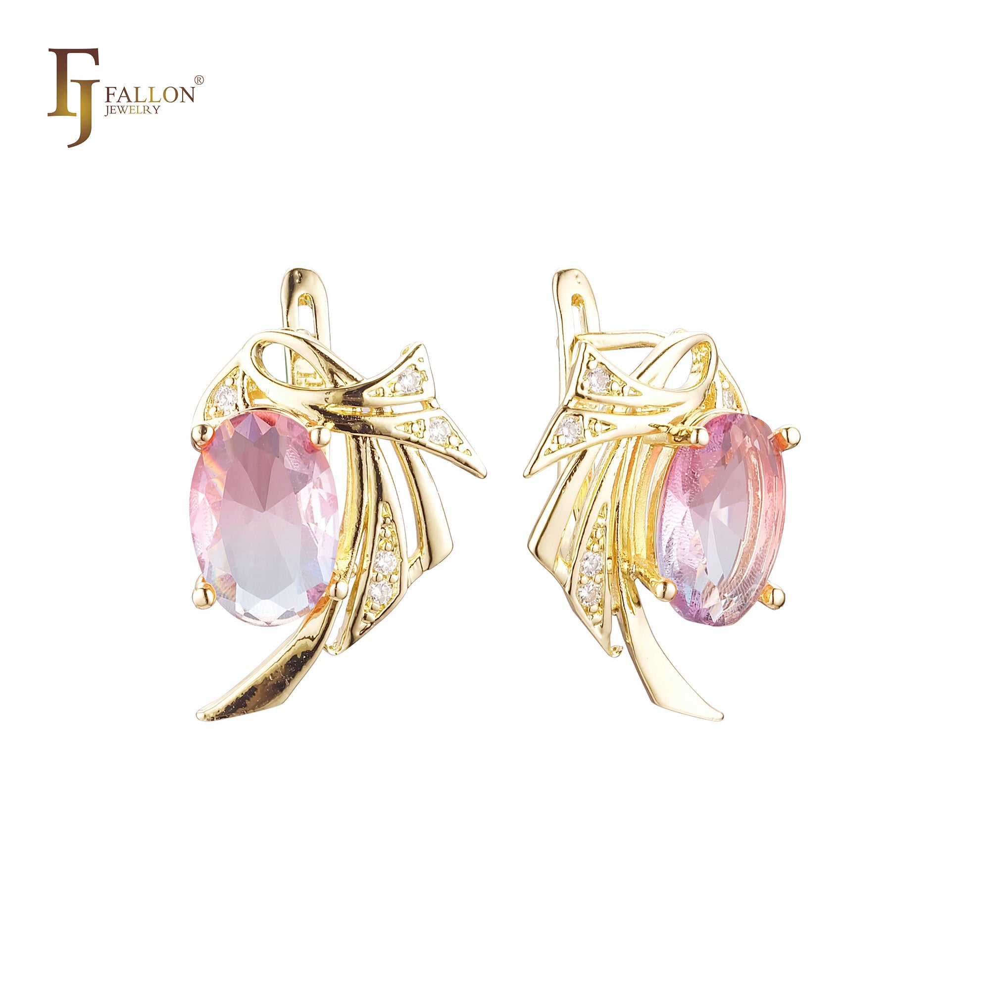 .Wings 14K 金单石耳环，镀玫瑰金颜色