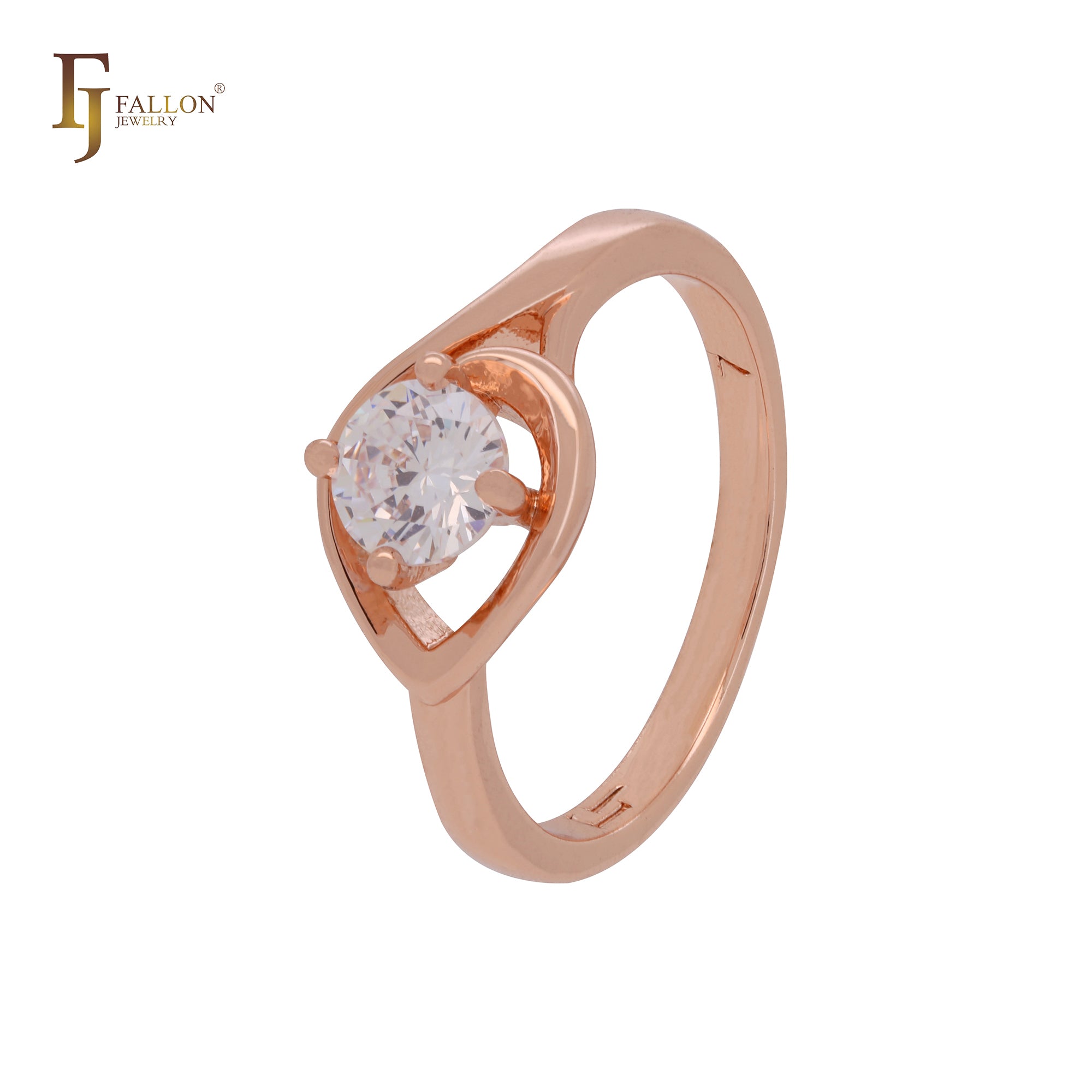 Anillo de compromiso de oro rosa con solitario redondo de circonita azul lago