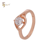 Anillo de compromiso de oro rosa con solitario redondo de circonita azul lago