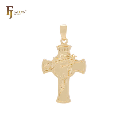 Colgante de cruz de oro rosa y oro de 14 quilates con retrato de Jesús