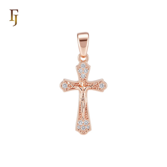 Crucifix Christian Cross Rose Gold Religious Pendant