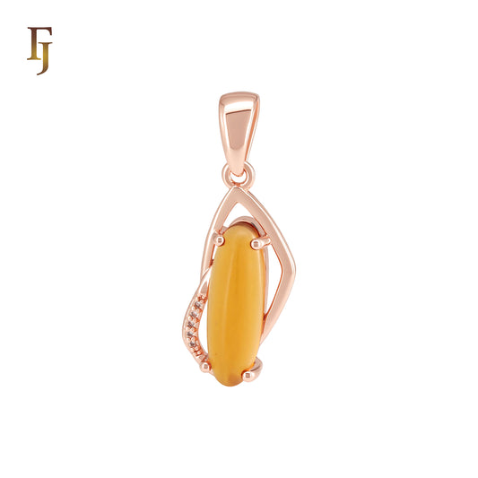 Oblong Orange Amber Solitaire Rose Gold Pendant