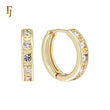 Four Paved White CZs 14K Gold Huggie Earrings