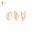 Cintas trenzadas con circonitas blancas. Conjunto de joyas en dos tonos de oro rosa con anillos.