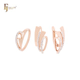 Cintas trenzadas con circonitas blancas. Conjunto de joyas en dos tonos de oro rosa con anillos.