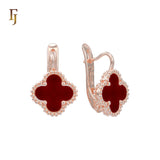 🔥 Rose Gold Russian Lock Earrings – Colorful Clover Enamel with Beaded Frame | Classic Non-Tarnish Jewelry by FJ