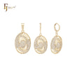 Conjunto de joyería de oro de 14 quilates con filigrana ovalada de circonitas blancas y colgante