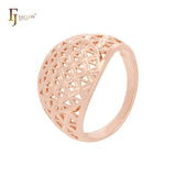 Anillos de moda de oro de 14 quilates con textura de flor de filigrana