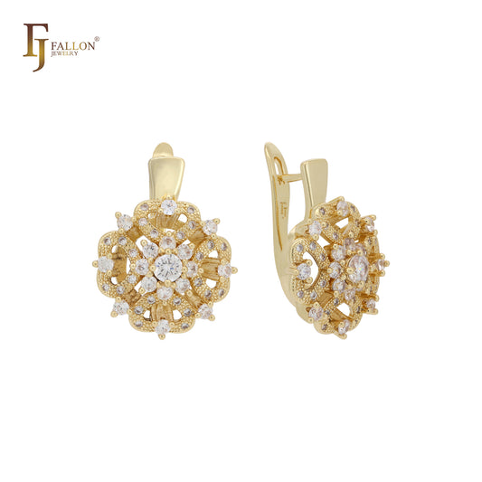 Серьги Great Flower с белыми фианитами, округлые, из 14-каратного золота, из розового золота