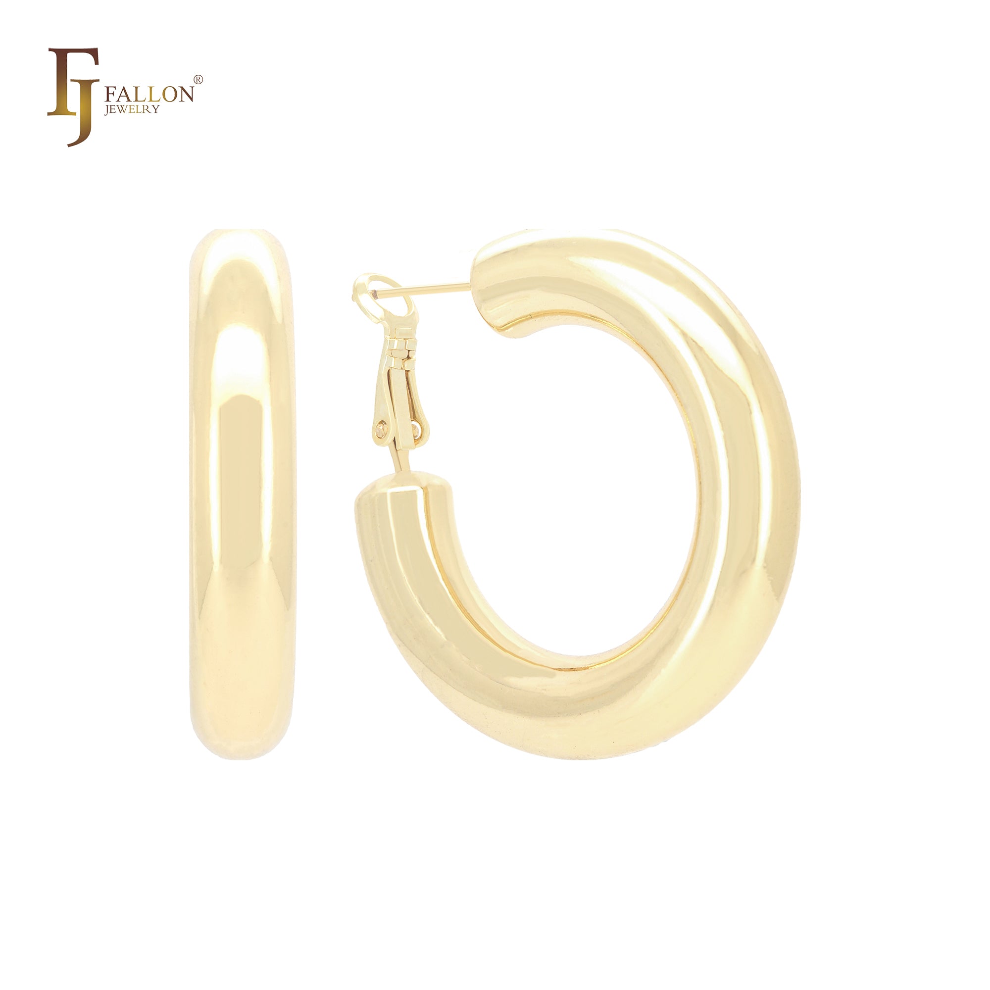 Aros de oro de 14 quilates, oro rosa y oro blanco de 7,2 mm de ancho con forma de tubo redondo brillante