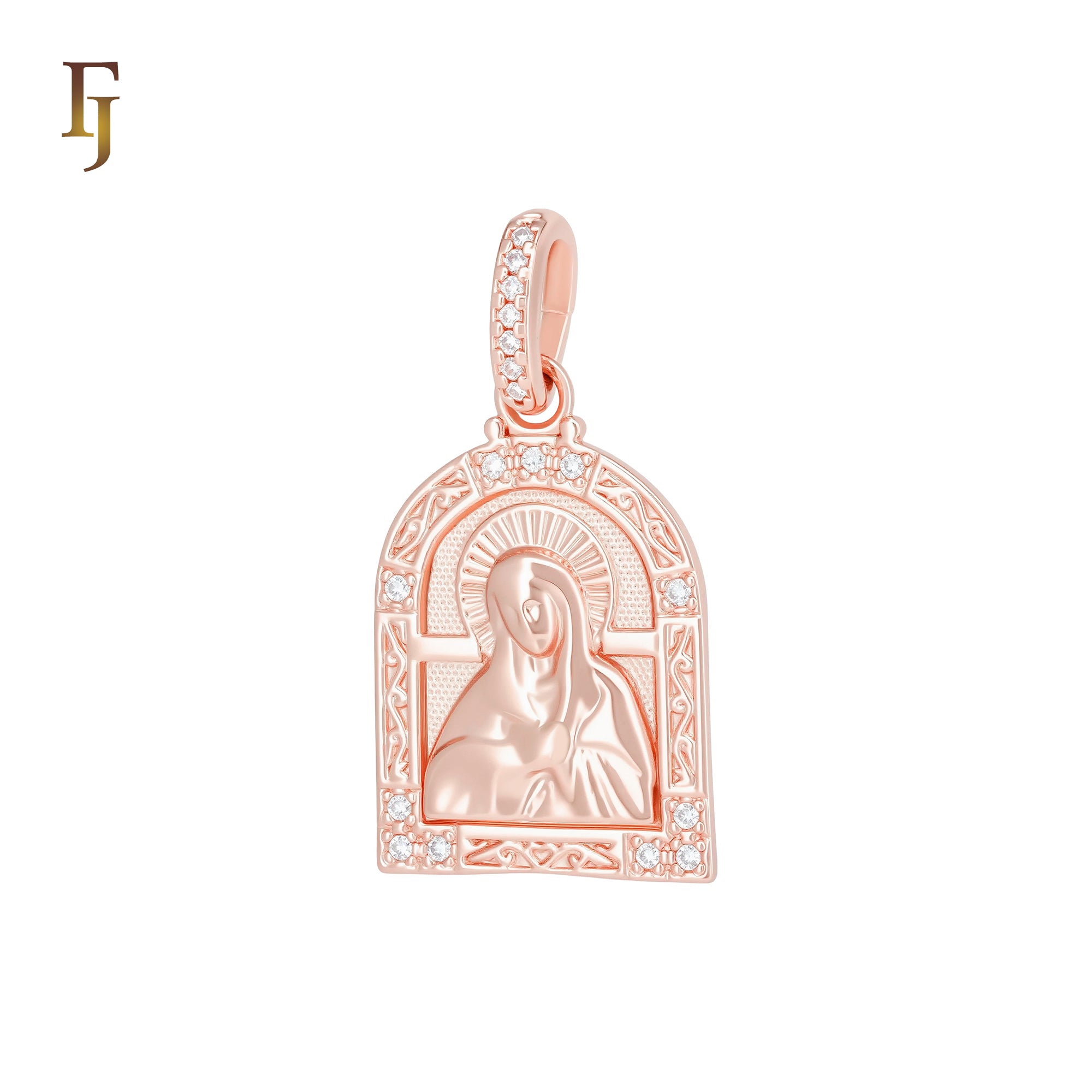 Russian Orthodox Portrait of Seven Sorrows Religious Rose Gold Pendant