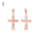 Triple rounded tip Russian Orthodox Cross Crucifix Rose Gold Pendant Religious