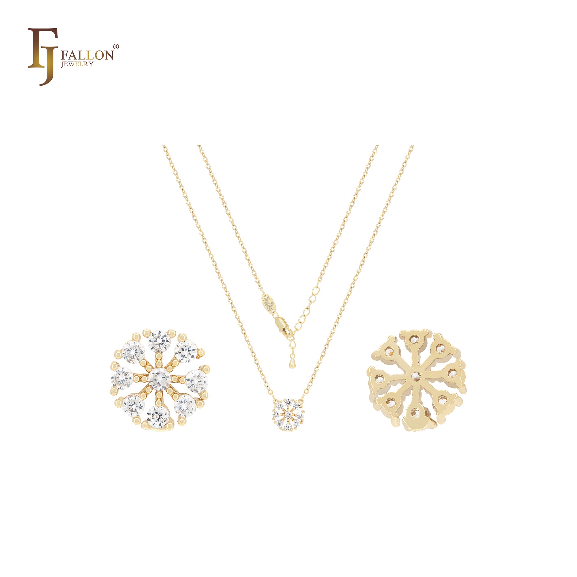 Collar de oro de 14 quilates con estrella octagonal de copo de nieve y circonitas blancas