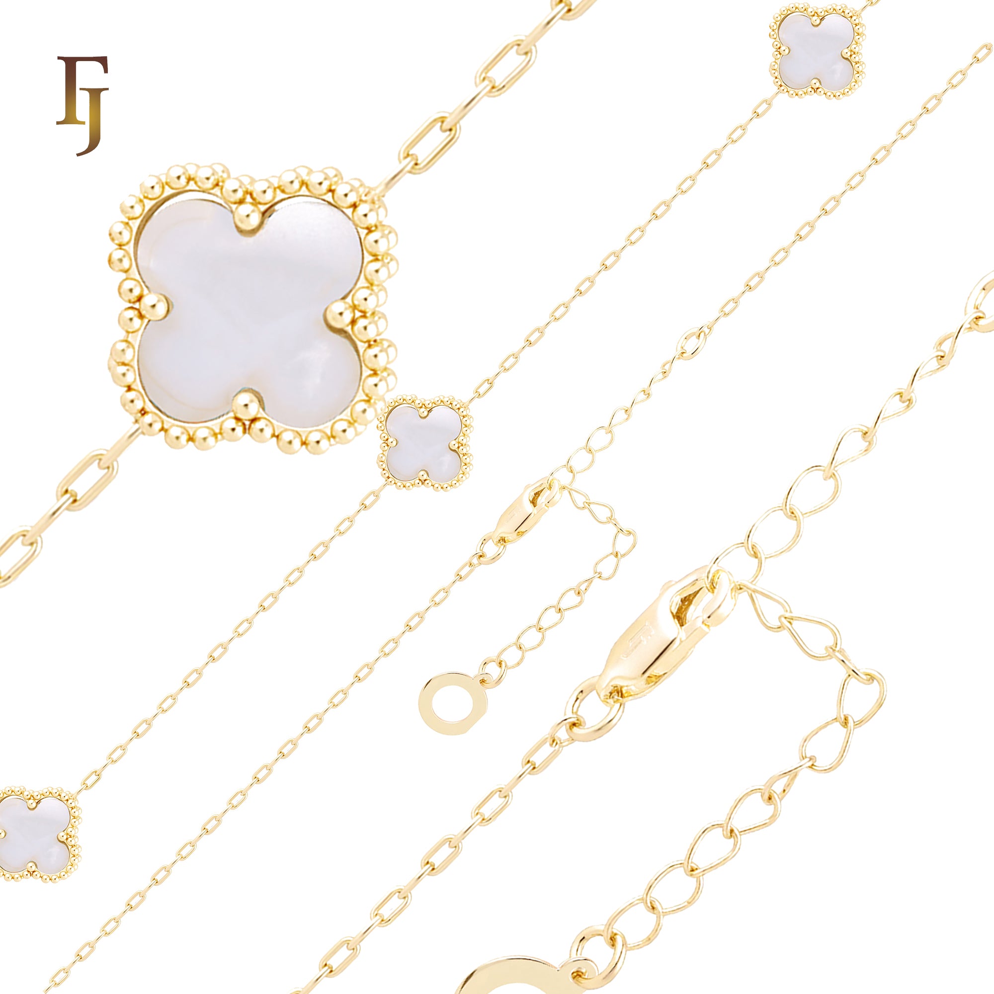 Clover of black, Red, White link 14K Gold Fancy Link Bracelets Chains