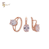 Conjunto de joyas de oro rosa con solitario ovalado gigante de circonita blanca y anillos