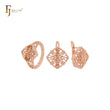 Conjunto de joyas de oro rosa con filigrana de flores de doble capa y anillos
