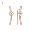 Paved white CZ ribbon crossing Heart Rose Gold Crawler Ear Climber Earrings