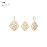 Conjunto de joyas de oro de 14 quilates con filigrana hexagonal alta de circonitas blancas y colgante