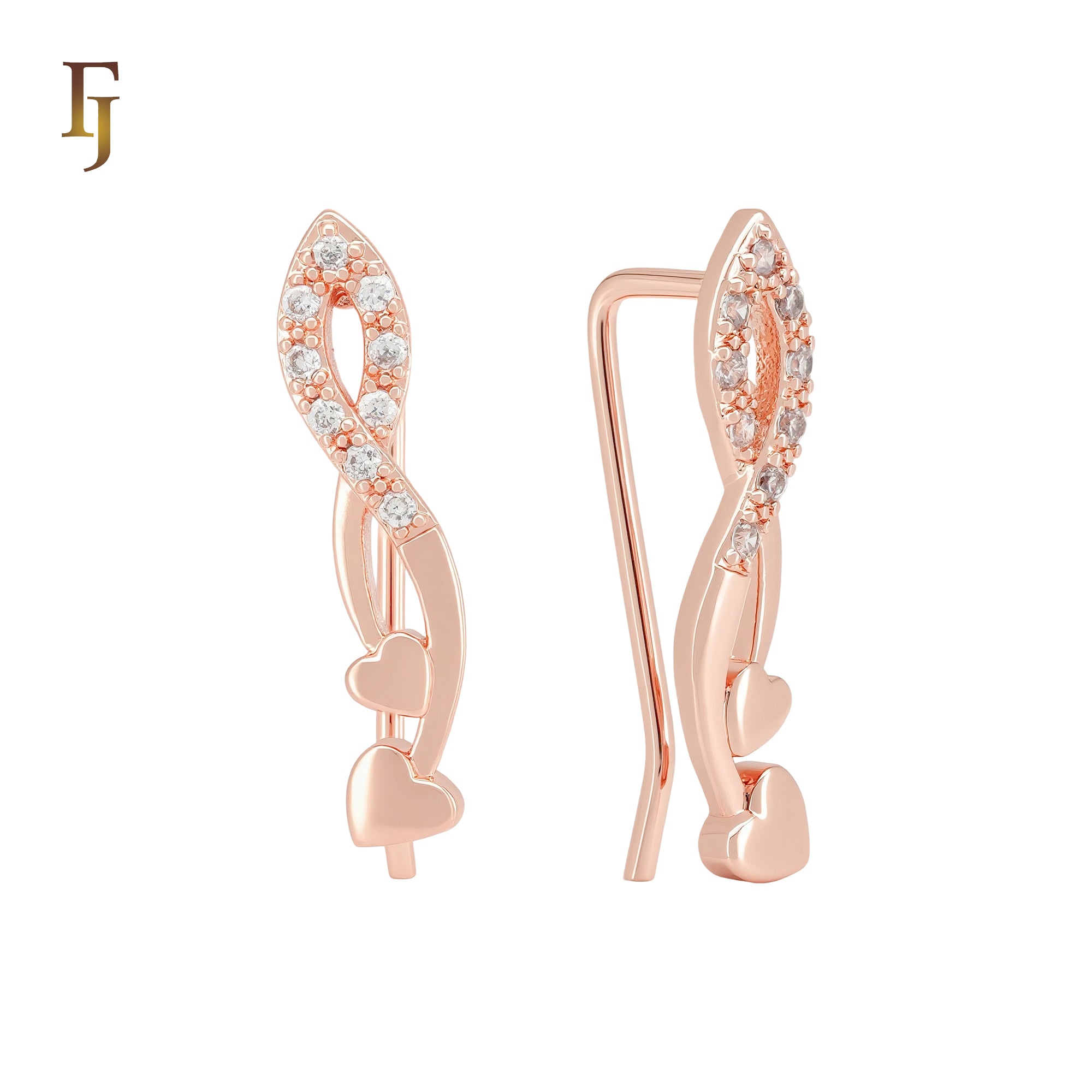 Double Heart spade shaped Rose Gold Crawler Earrings