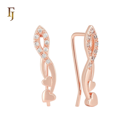 Double Heart spade shaped Rose Gold Crawler Earrings