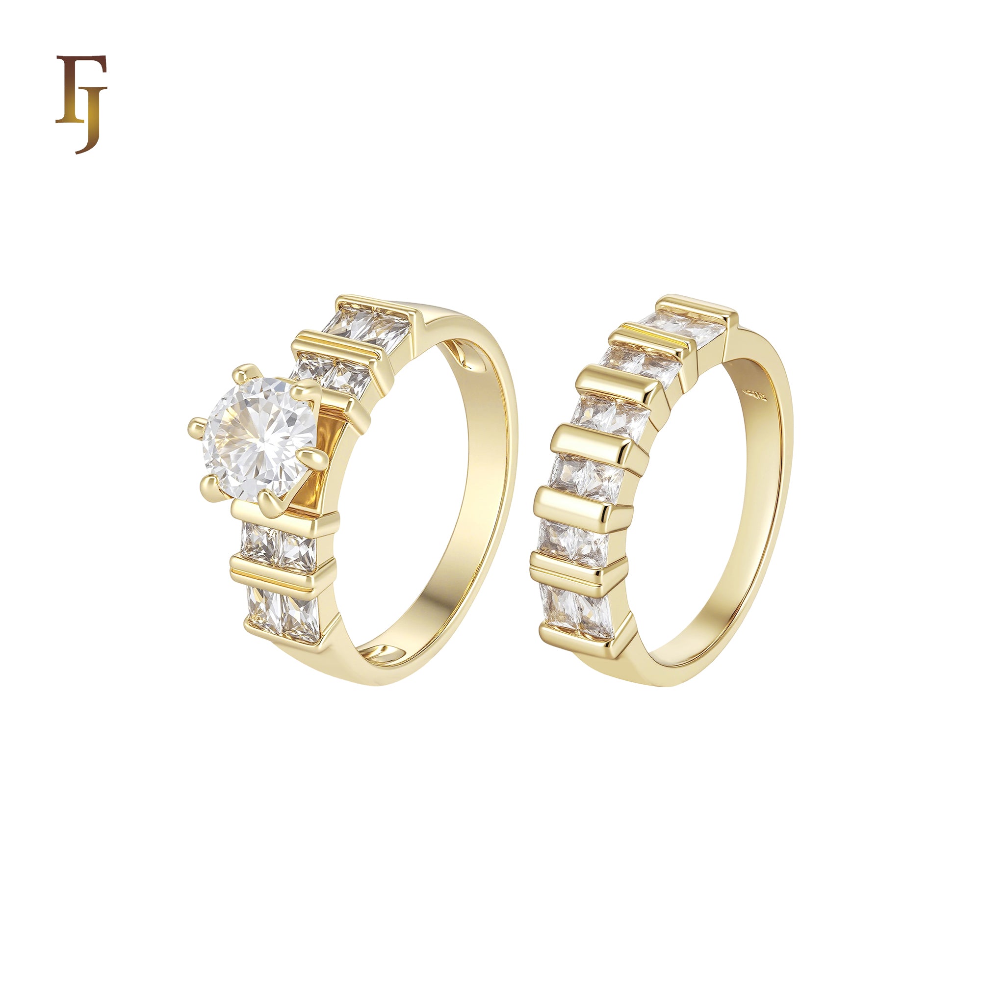 Solitaire white CZs 14K Gold Wedding Set Rings