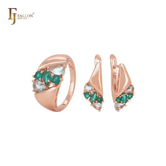 Lujoso conjunto de joyas de oro rosa con circonitas blancas y verdes