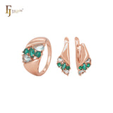 Lujoso conjunto de joyas de oro rosa con circonitas blancas y verdes