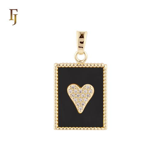 Heart of cluster white CZs in a Mirror of Black or White Onyx Beads Frame 14K Gold, Rose Gold Pendant