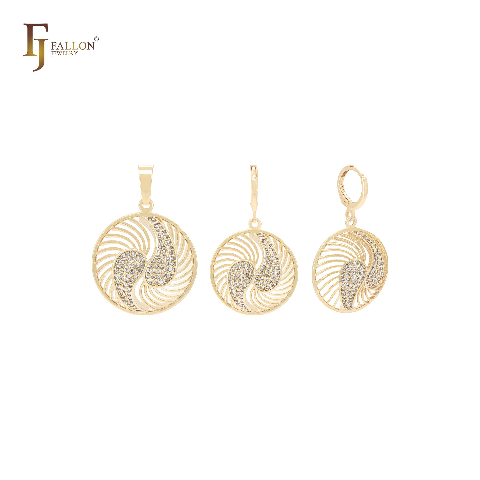 Conjunto de joyas de oro de 14 quilates con malla de circonitas blancas y doble giro con colgante