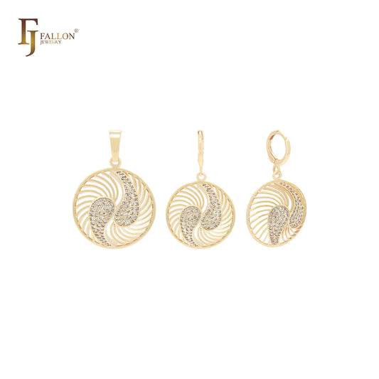 Conjunto de joyas de oro de 14 quilates con malla de circonitas blancas y doble giro con colgante