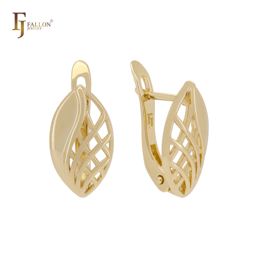Pendientes de clip de oro rosa con forma de marquesa de malla