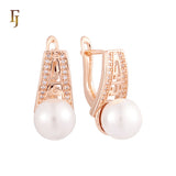 Geometric Greek Key solitaire Pearl Rose Gold Russian Lock Earrings