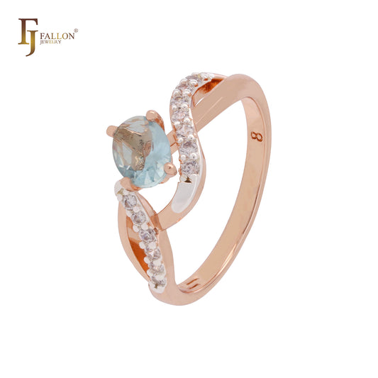 Anillos de moda en oro rosa de dos tonos con circonitas blancas y lazos retorcidos