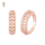 Thousand parallel bands of white CZs 14K Gold, Rose Gold Wedding Set Rings Engagement and Band