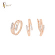 Conjunto de joyas de oro rosa de dos tonos con anillos y tres filas de circonitas blancas